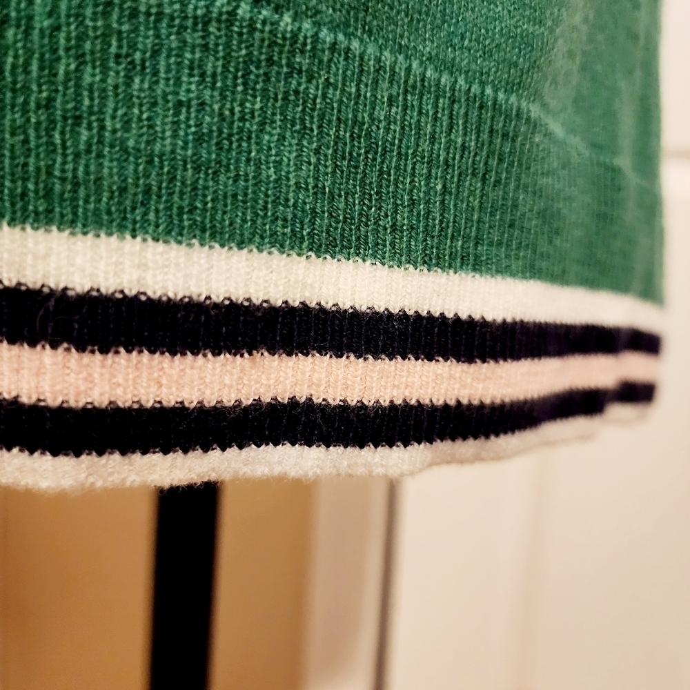 Old Navy Green Crewneck Sweater Varsity Striped Hems Women's Large L Spring EUC - Picture 5 of 7